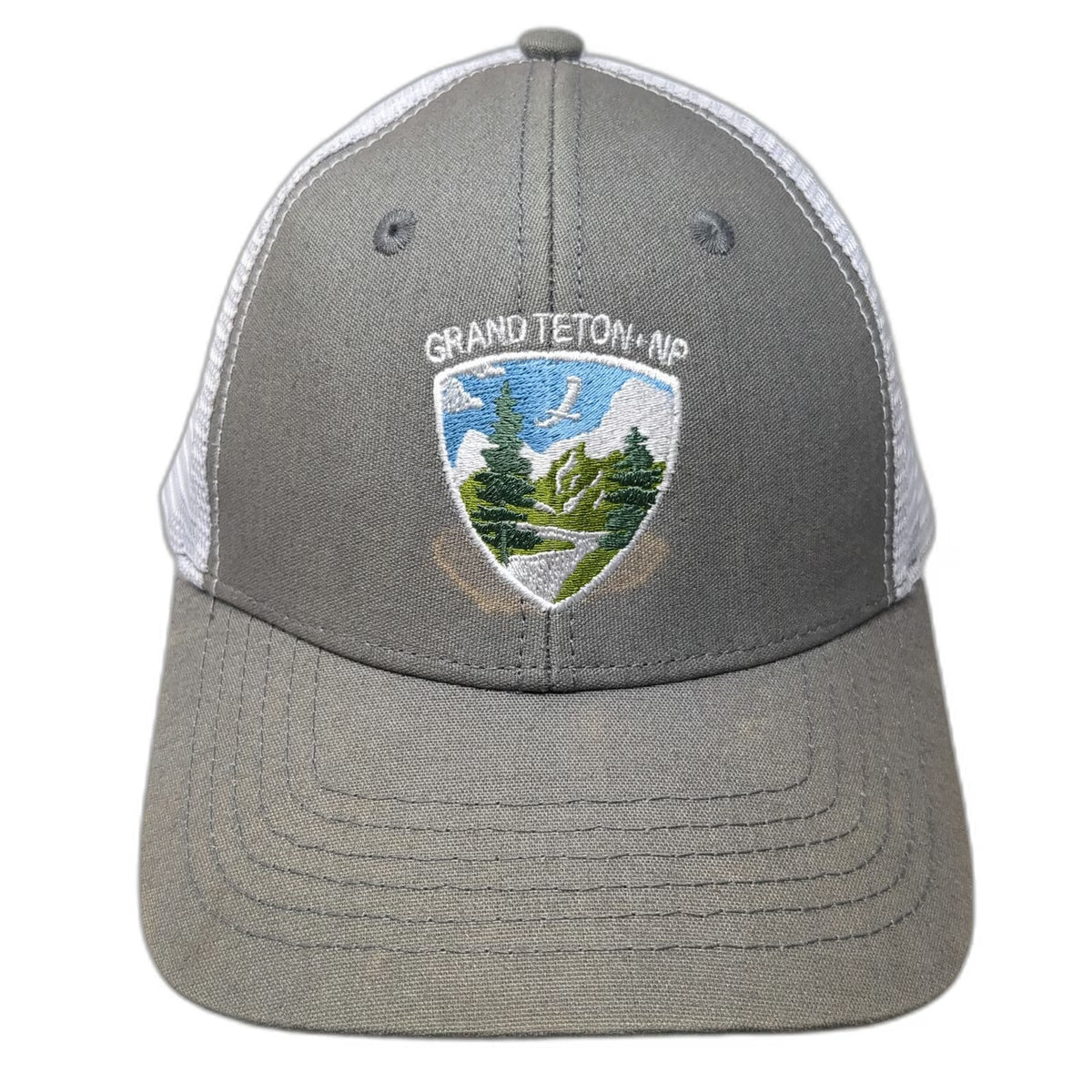 Wild West Trucker Hat Gray One Size Grand Teton National Park Mesh Snapback Cap