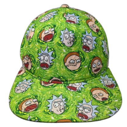 Bioworld 5 Panel Green Hat One Size Snapback Rick and Morty All Over Print Faces