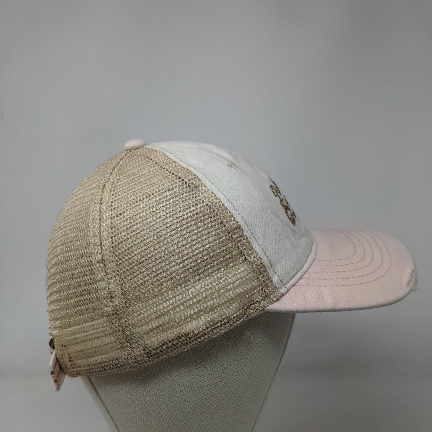 But First Coffee Slideback Hat White OSFM Adjustable Mesh Back Distressed