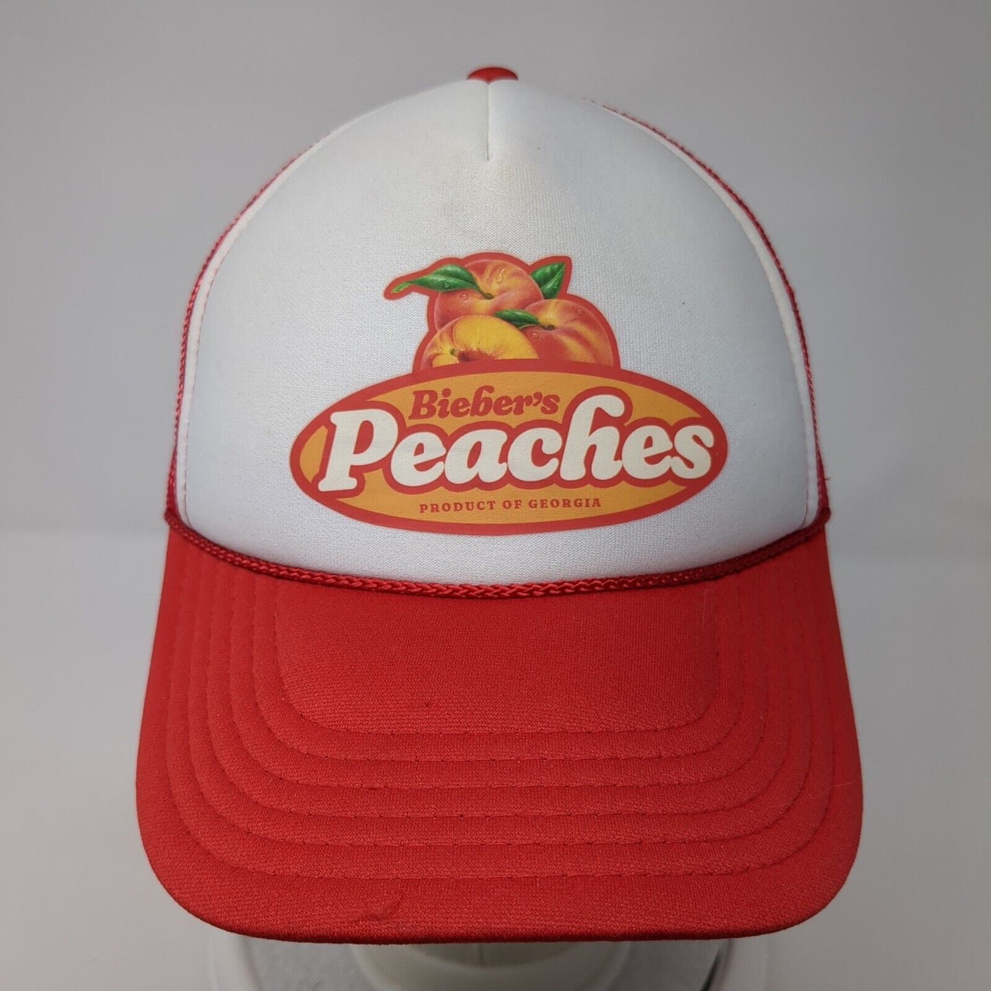 Bieber's Peaches Snapback Rope Trucker Hat Red One Size Mesh Back Otto