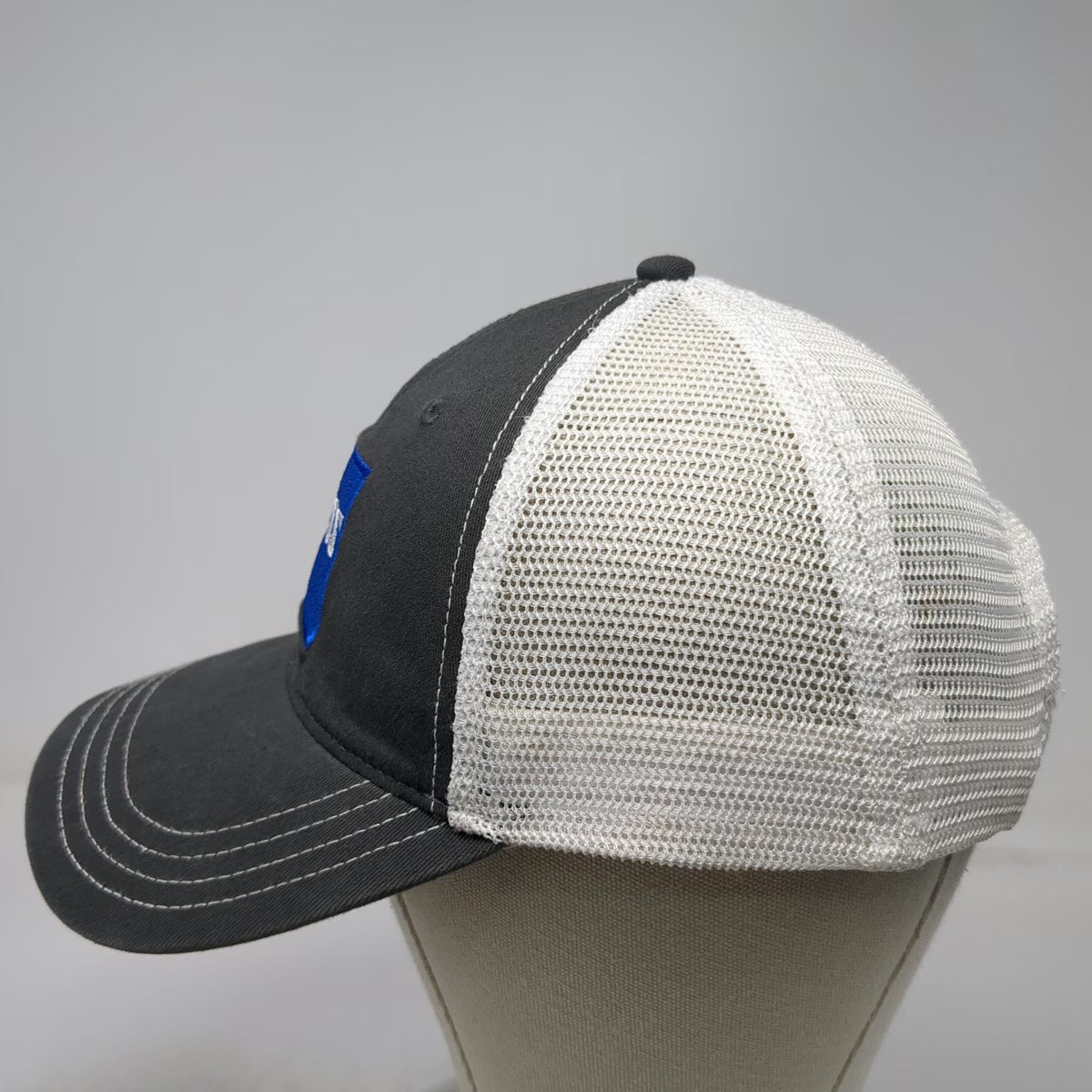 Richardson Trucker Hat Gray White L Mesh ZEISS Logo Snapback Contrast Stitching