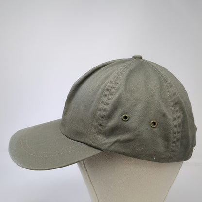Eddie Bauer Baseball Cap Green Leather Strap Cotton Metal Eyelets Hat Vintage