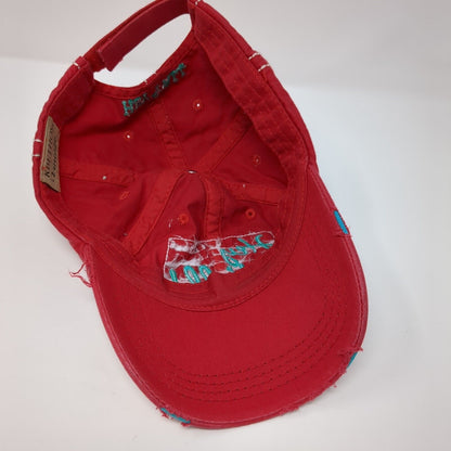Hey Y'All Strapback Hat Red One Size Adjustable Embroidered Distressed Cotton