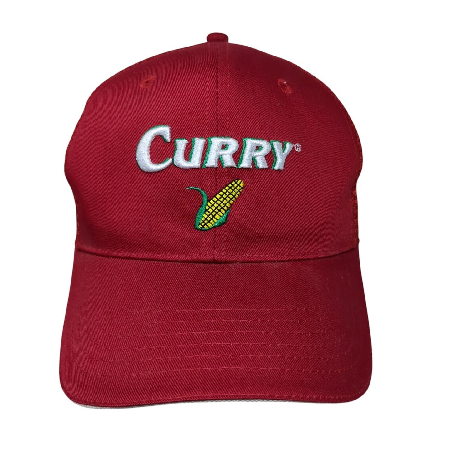 Curry Strapback Trucker Hat Red OSFA Adjustable Embroidered Mesh Back K-Products