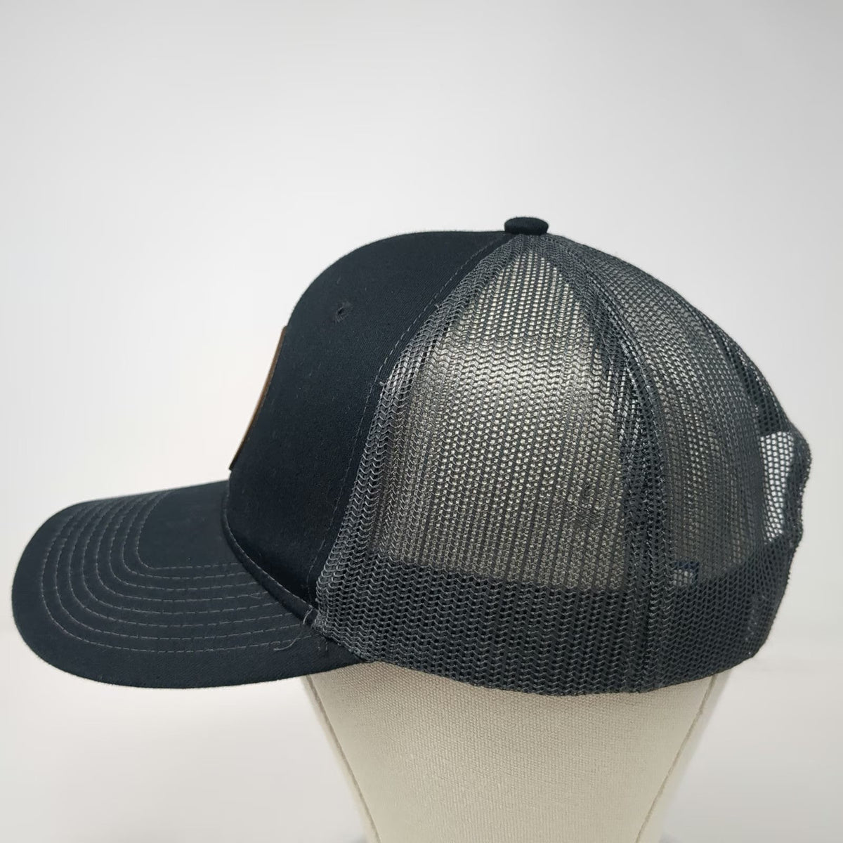 Port Authority Trucker Hat Black OSFM Shopper's Cafe Bar Grille Leather Patch