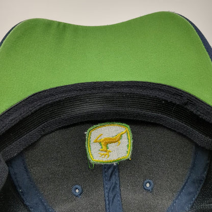John Deere Baseball Cap Blue One Size Fitted Green Piping Logo Agriculture Hat