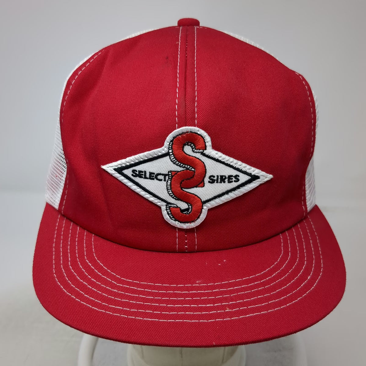 K-Products Select Sires Trucker Hat Red White Mesh Back Snapback Patch Vintage