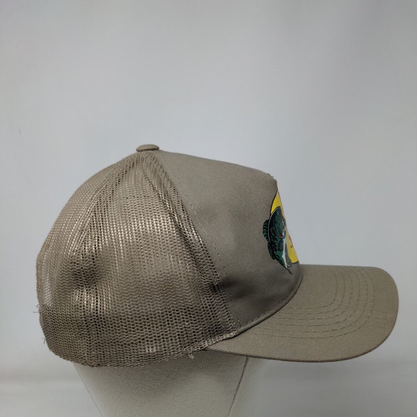 Bass Pro Shops Snapback Trucker Hat Tan OSFM Mesh Back Solid Gone Fishing
