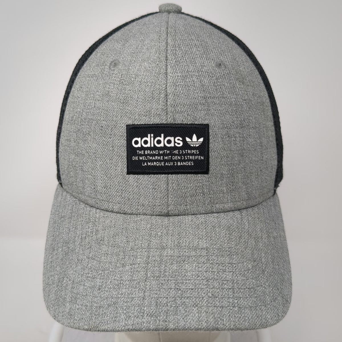 Adidas Gray Trucker Hat One Size Trefoil Logo Snapback Mesh Back 3 Stripes