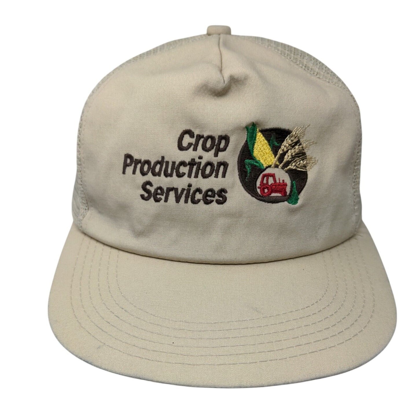 Crop Production Services Snapback Trucker Hat Tan OSFA Mesh Back 6 Panel