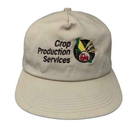 Crop Production Services Snapback Trucker Hat Tan OSFA Mesh Back 6 Panel