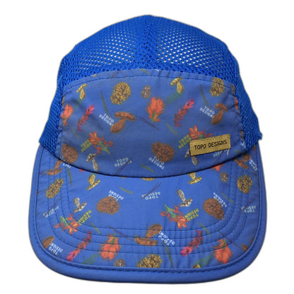 Topo Designs 5 Panel Hat Blue One Size Mushroom Pattern Mesh Strapback Pinecone