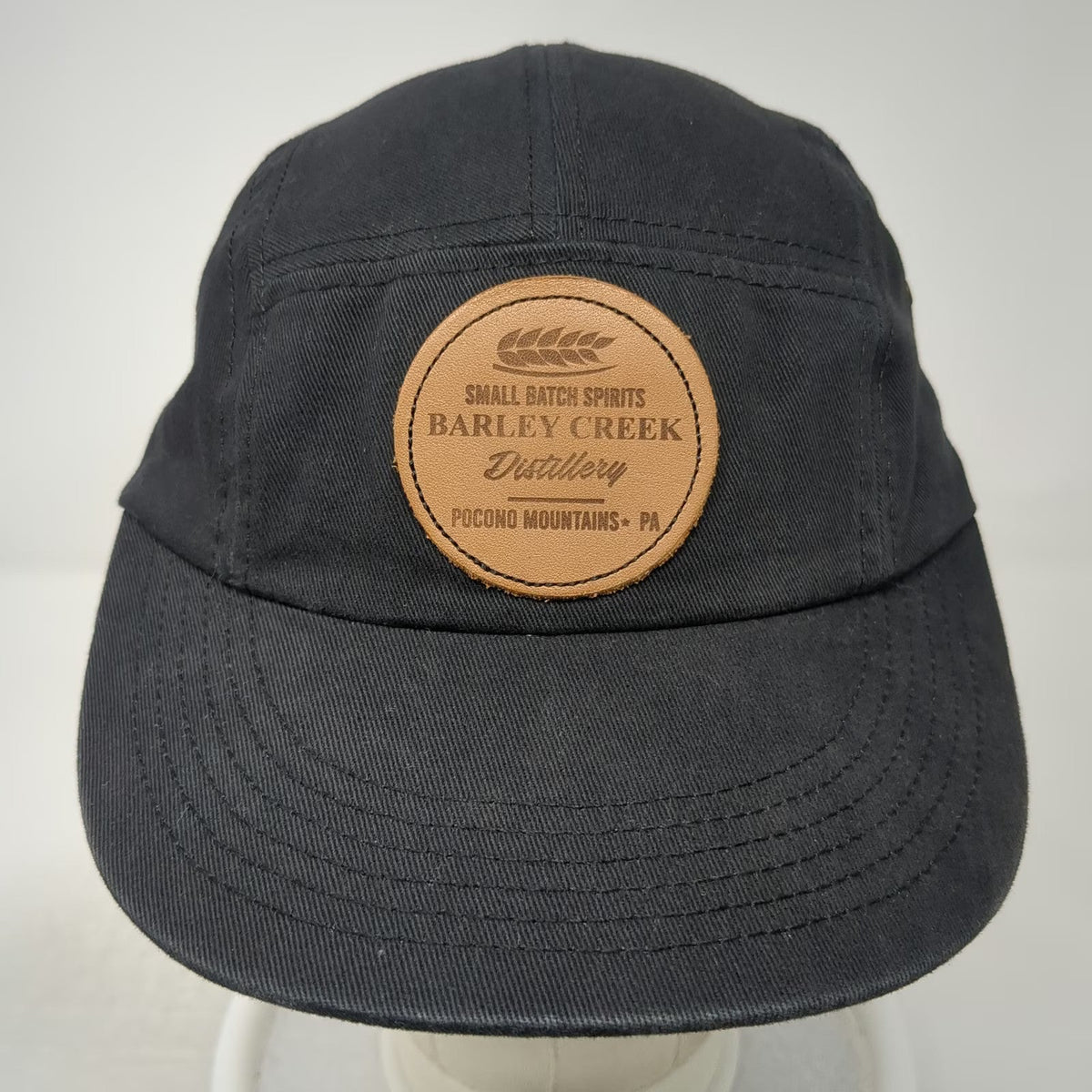 Elegan 5 Panel Black One Size Barley Creek Distillery Leather Patch Poconos Hat