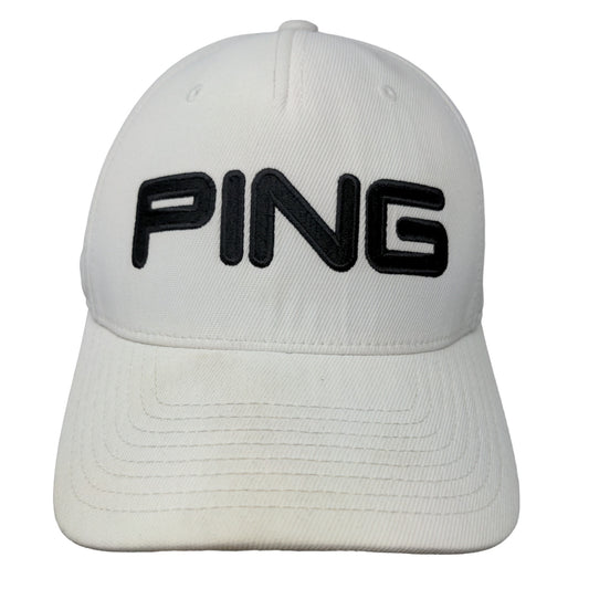 PING Men's Fitted Hat White Size S-M Embroidered Big Logo Nylon Blend