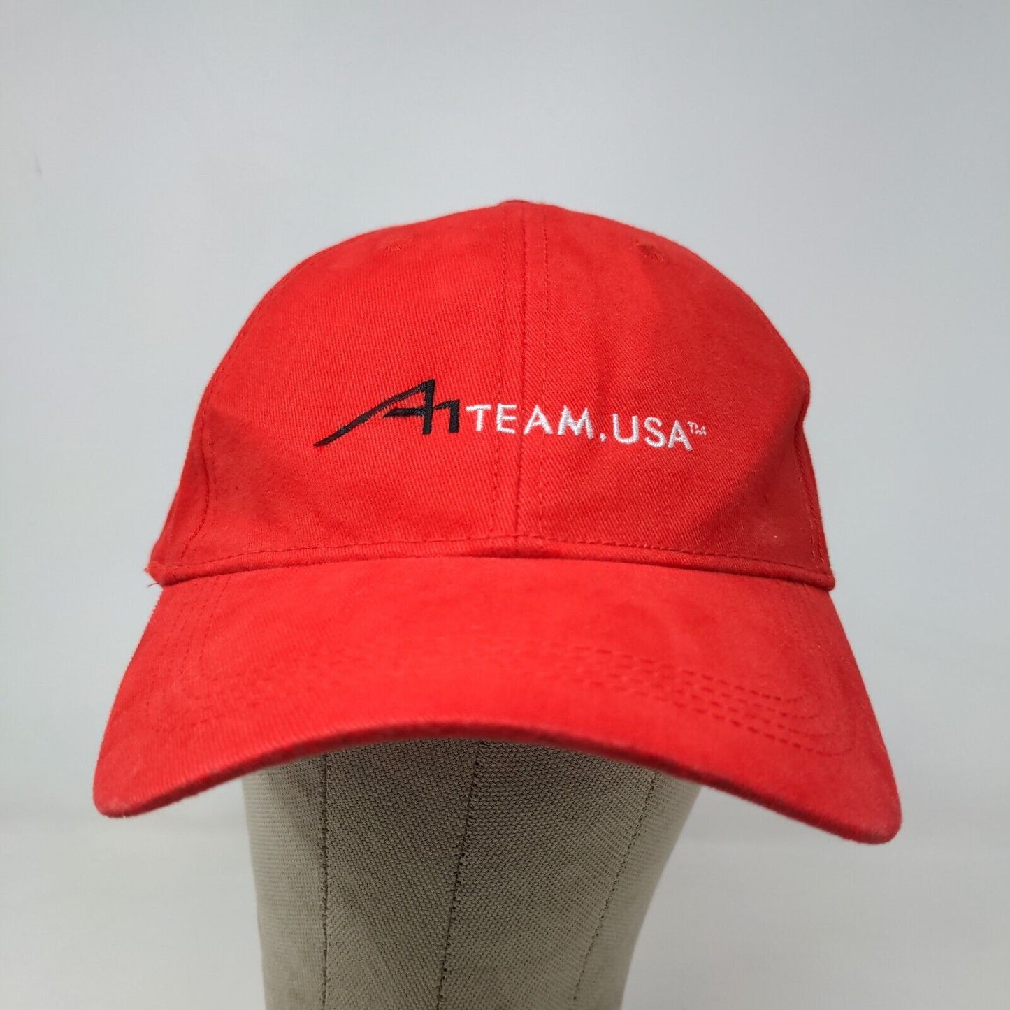 A Team USA TV Men's Strapback Hat Red Embroidered Logo Adjustable