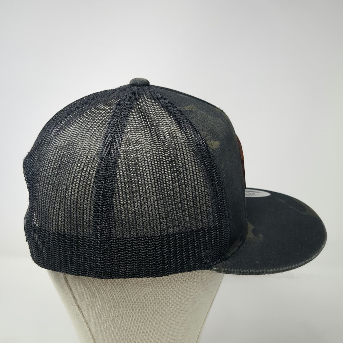 Yupoong Trucker Hat Black One Size Camo Leather Followers of Jesus Snapback Mesh