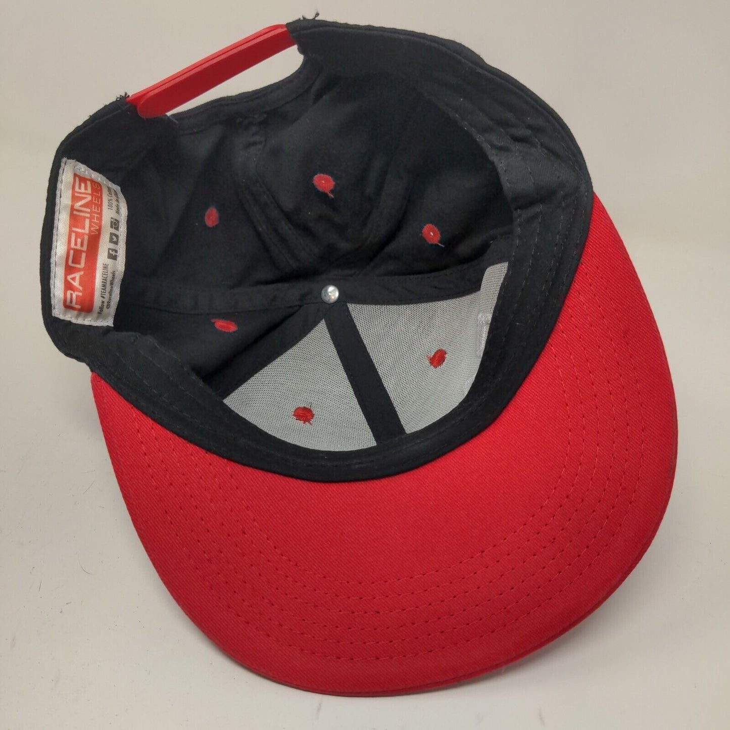 Raceline Wheel Men's Snapback Hat Red Black Adjustable Embroidered Logo
