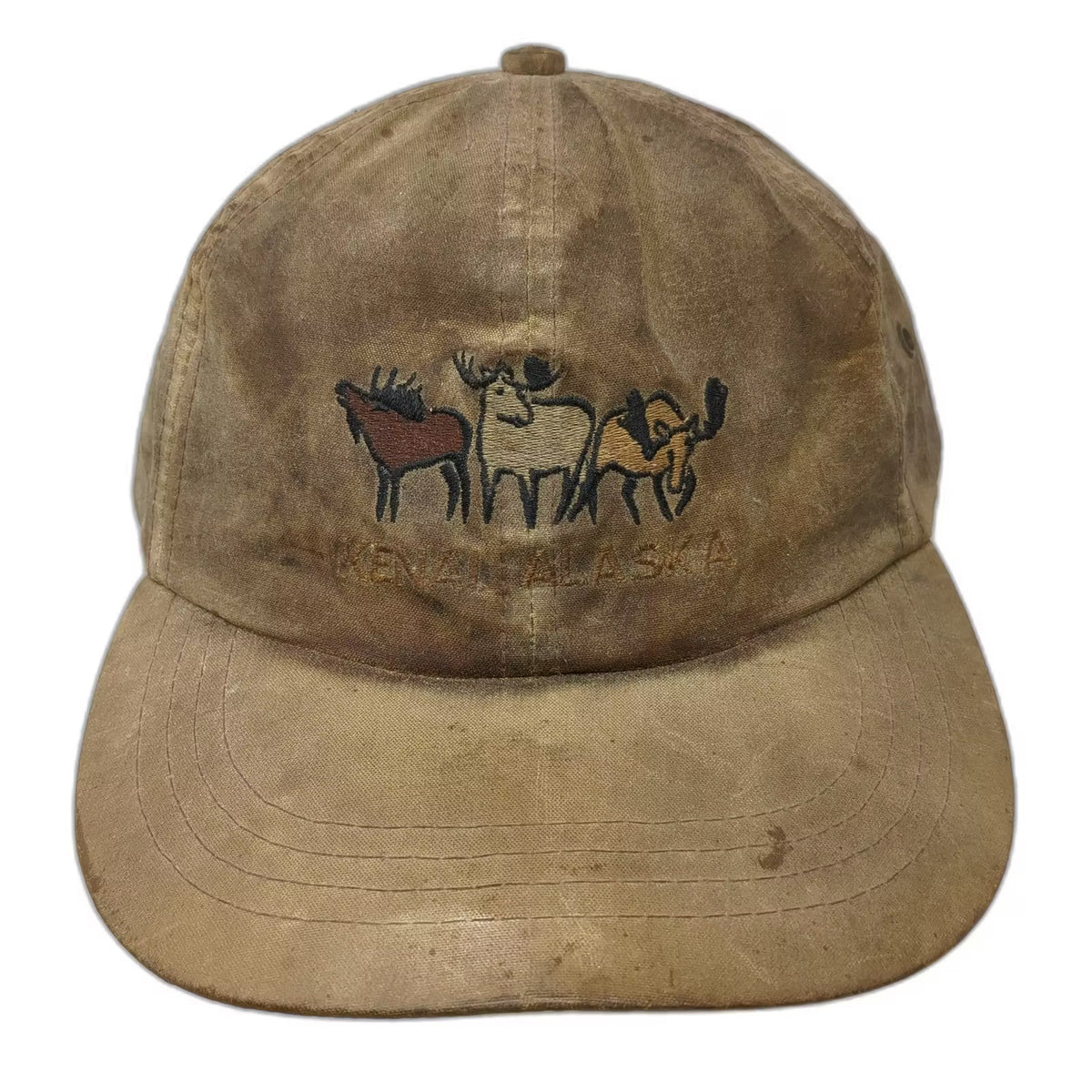 K-P Kenai Alaska Moose Embroidered Brown Cotton Adjustable Slideback Cap OS