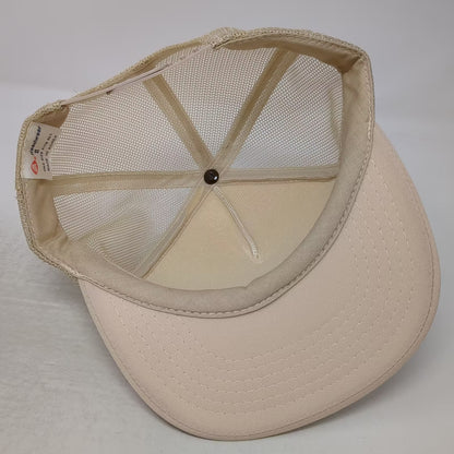 Young An Intelledex Beige Trucker Hat OS Mesh Patch Snapback Graphic Vintage