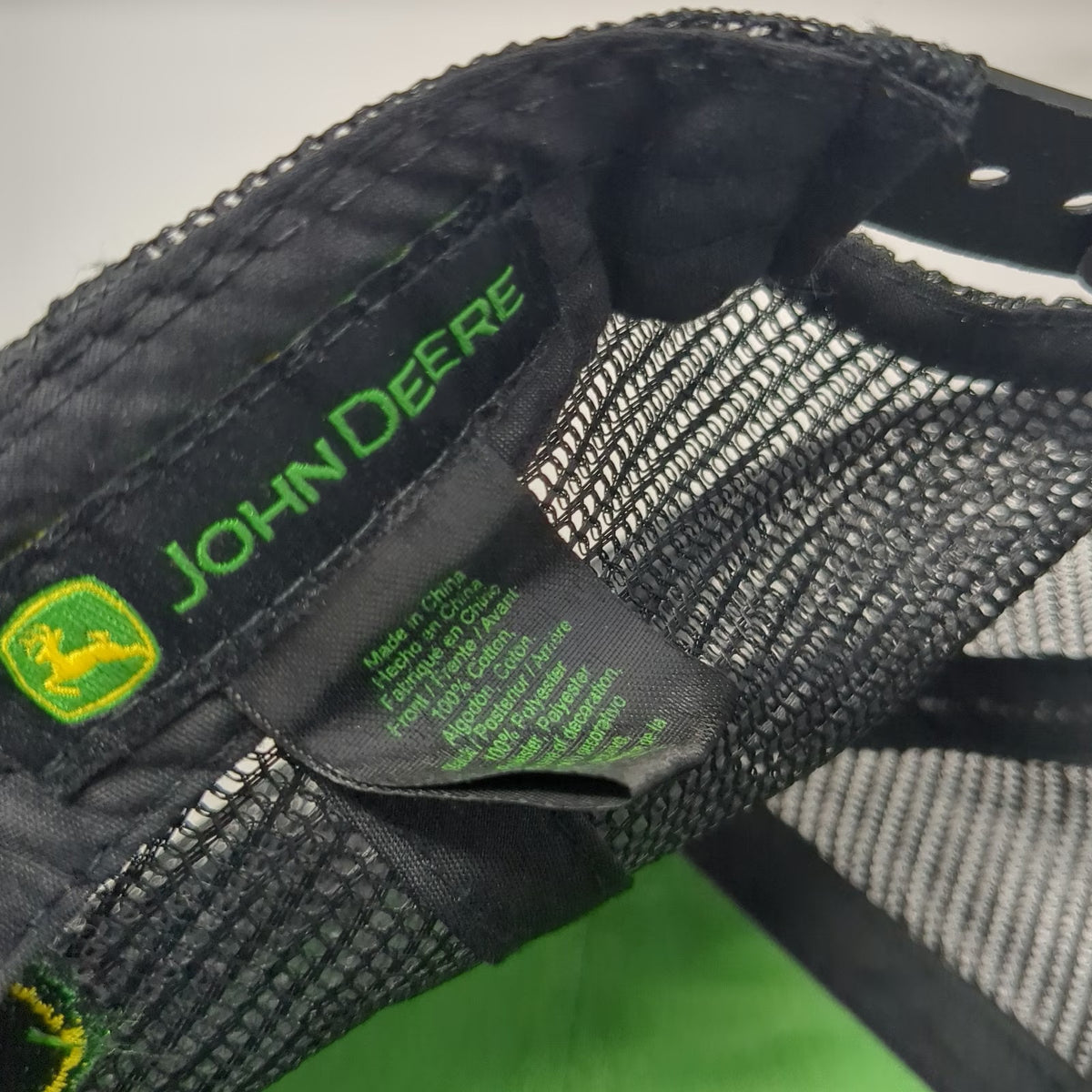 John Deere Trucker Hat Black One Size Washington Tractor Mesh Snapback Farming