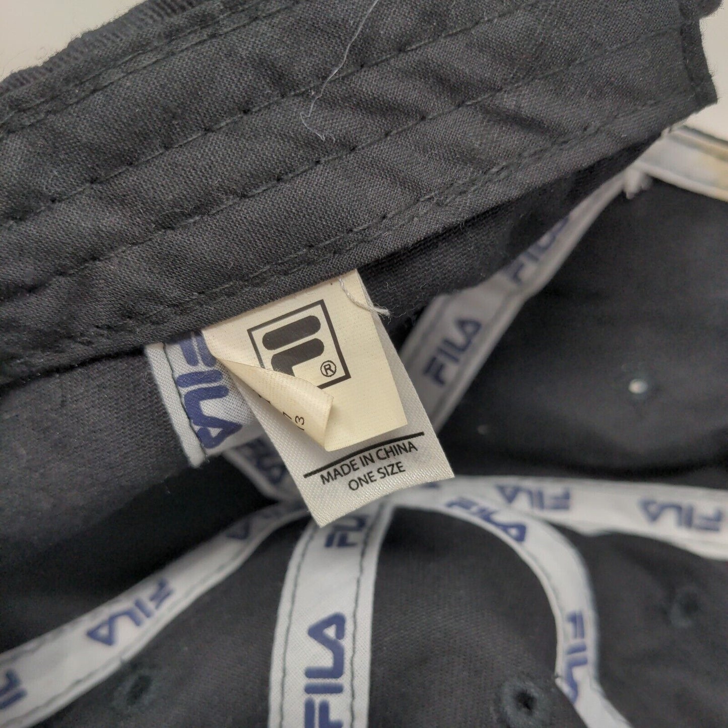 FILA Slideback Hat Black One Size Embroidered 6 Panel Vent Holes
