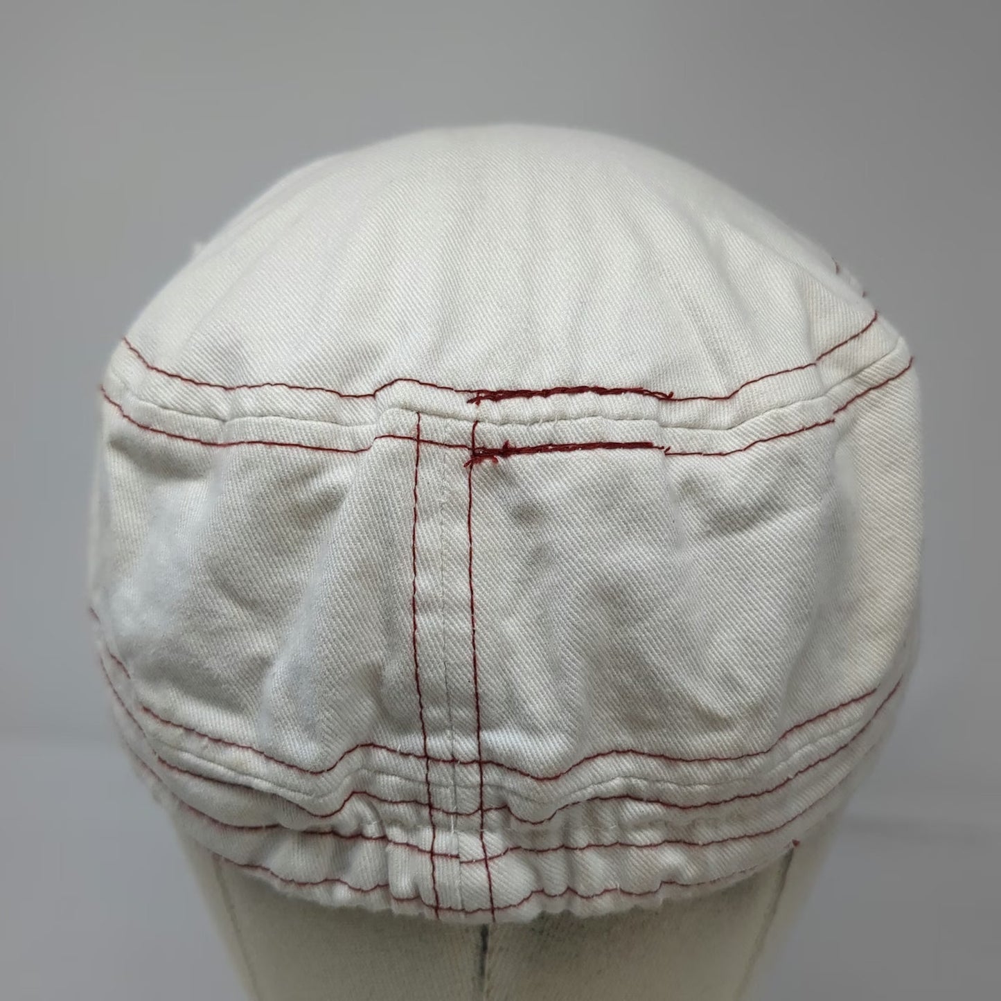 Leader Army Cap White One Size Sequined Fleur-de-Lis Distressed Cotton Hat