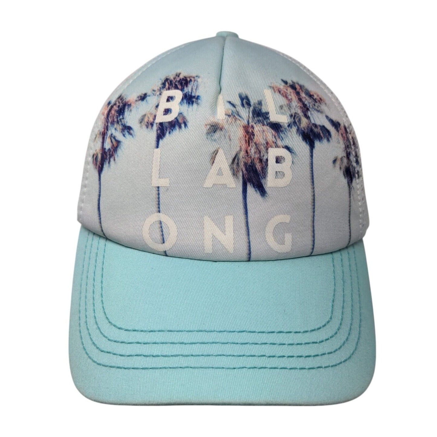 Billabong Snapback Trucker Hat Blue OSFA Adjustable Palm Print Mesh Back