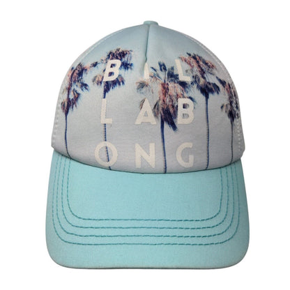 Billabong Snapback Trucker Hat Blue OSFA Adjustable Palm Print Mesh Back