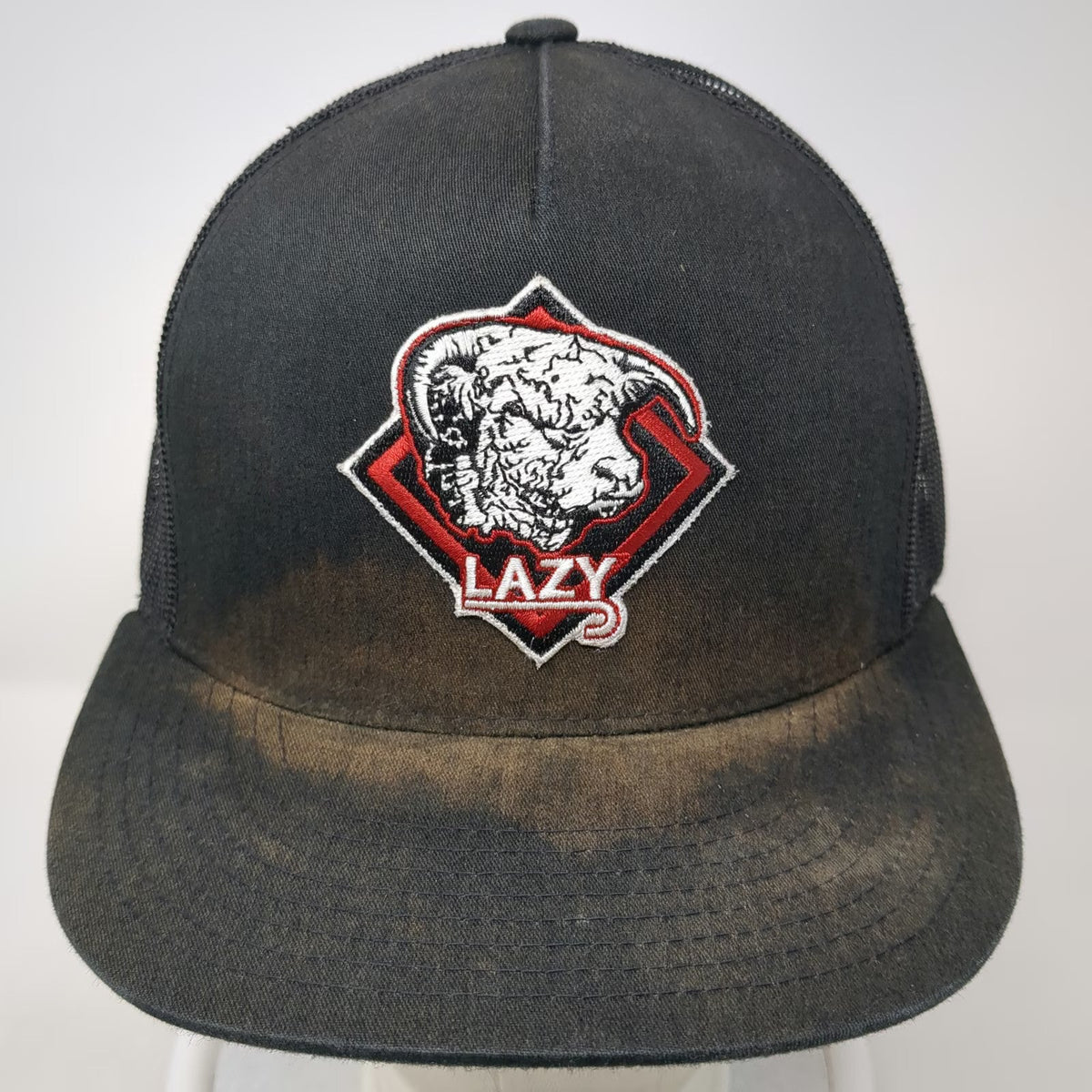 Yupoong Trucker Hat Black One Size Lazy 2 Ranch Bull Patch Mesh Snapback hat