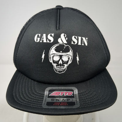 Otto Trucker Hat Black One Size Gas & Sin Skull Helmet Scum Underbrim Snapback
