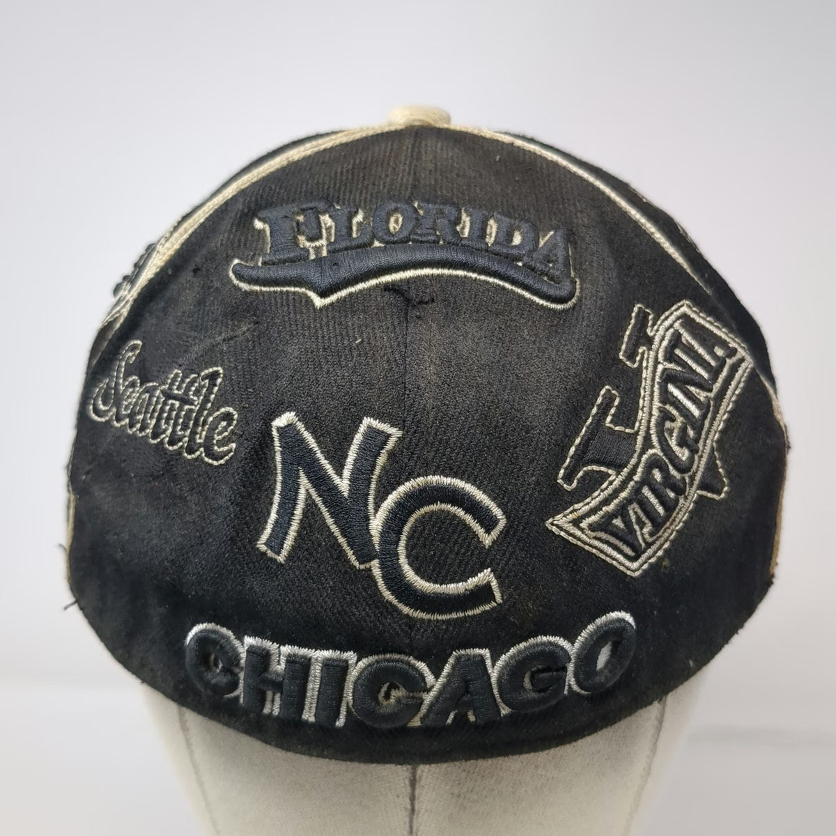 Leader Baseball Cap Black L Cities All Over Embroidery Fitted Flat Brim Hat