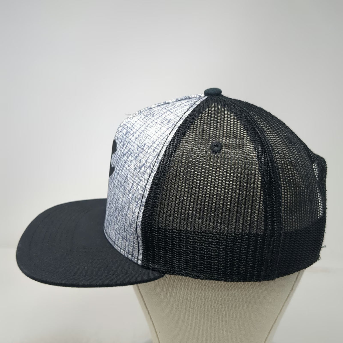 prAna Trucker Hat Black One Size Bear Hug Mesh Snapback Grey Pattern Outdoors