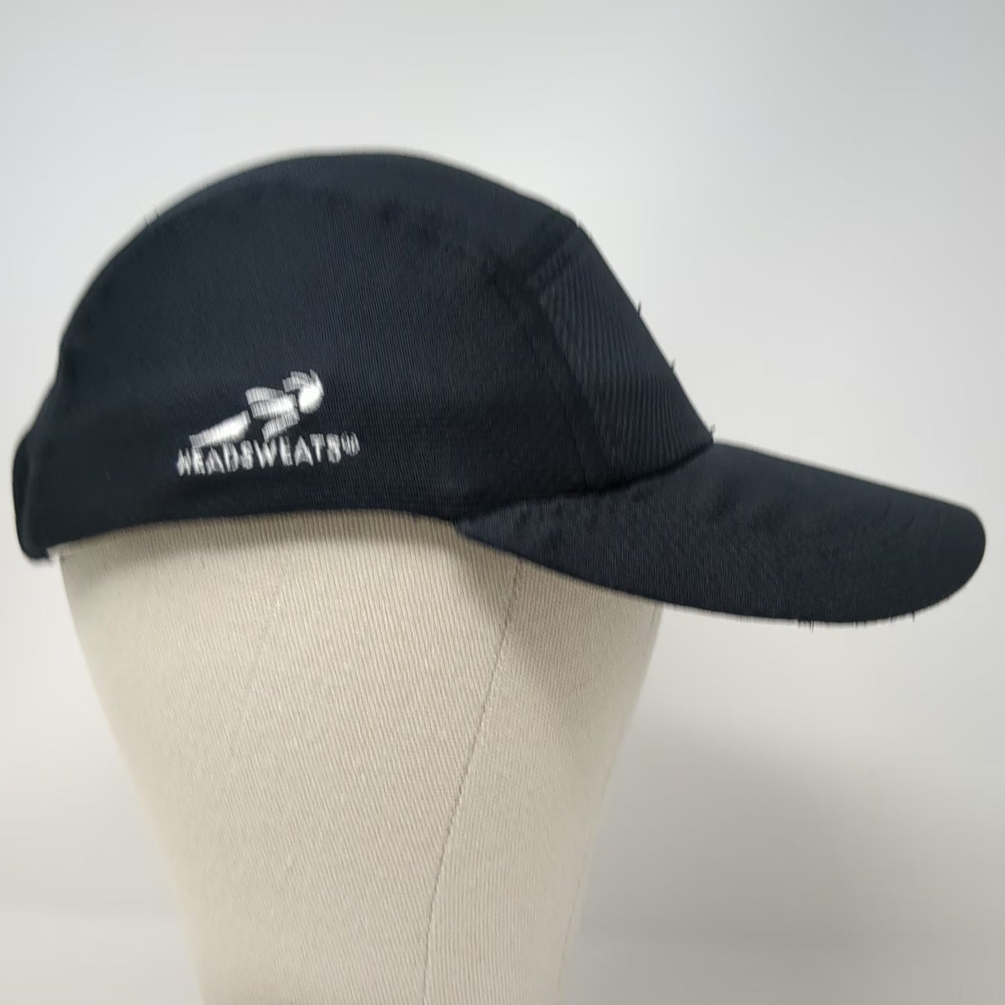 Headsweats 5 Panel Black Hat One Size Polyester Runner Logo Athletic Performance