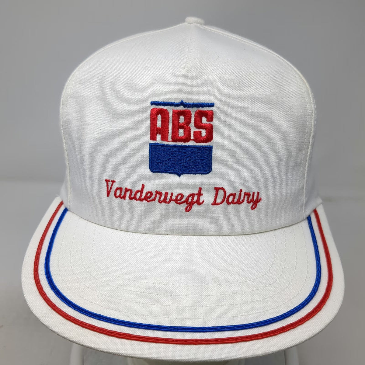 Kap King 5 Panel White Hat Snapback ABS Vandervegt Dairy Red Blue Rope Vintage