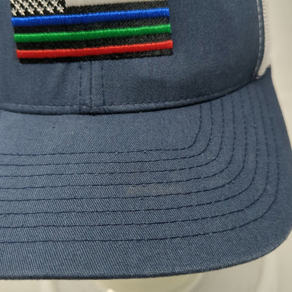 Yupoong Trucker Hat Blue White One Size First Responder Flag Mesh Snapback Patch