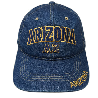 Arizona AZ Blue Gold Denim Baseball Cap Hat One Size Adjustable Embroidery