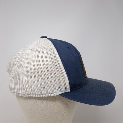 Browning Snapback Trucker Hat Blue One Size Adjustable Leather Patch Mesh Back