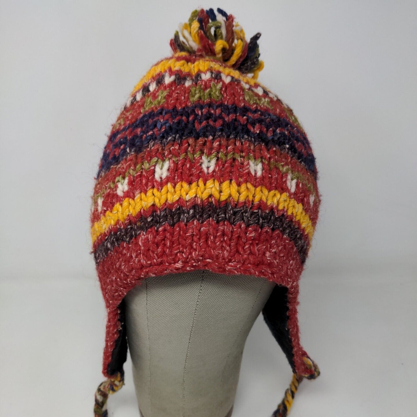 Artesanias Inc Men's Knit Beanie Trapper Hat Multicolor Wool Blend Made Ecuador