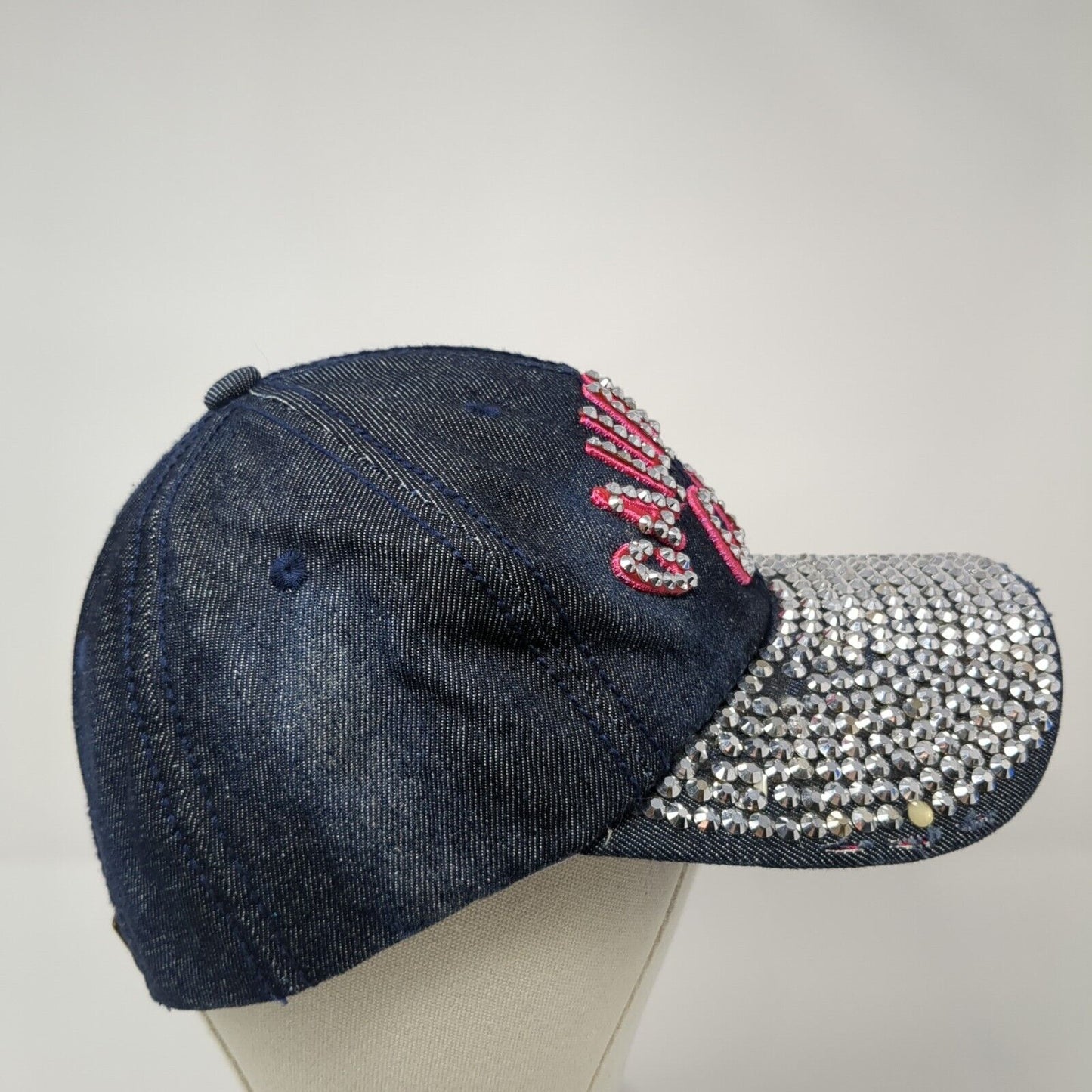 California CA Slideback Hat Blue One Size Adjustable Distressed Rhinestone Denim