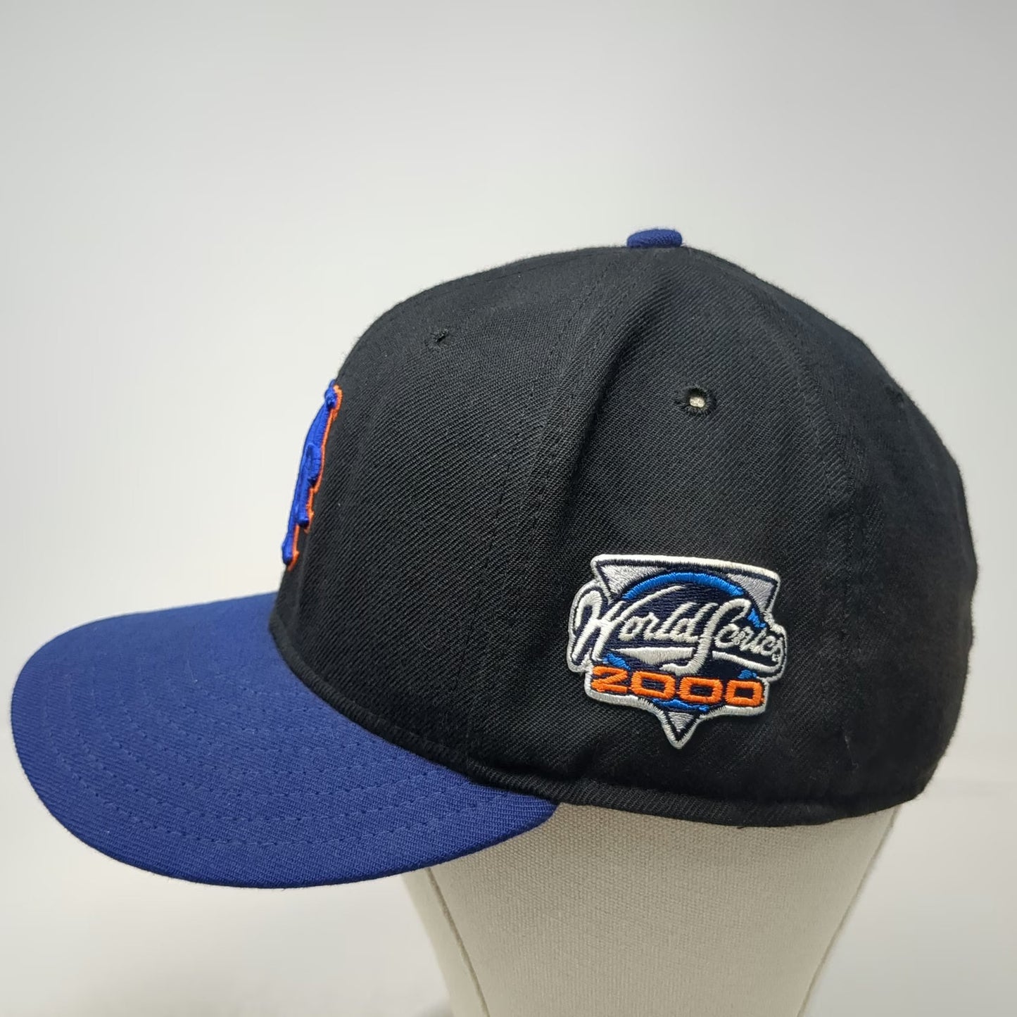 New Era Cap Black Blue 7 3/8 Mets World Series Side Patch Wool Hat Vintage 2000