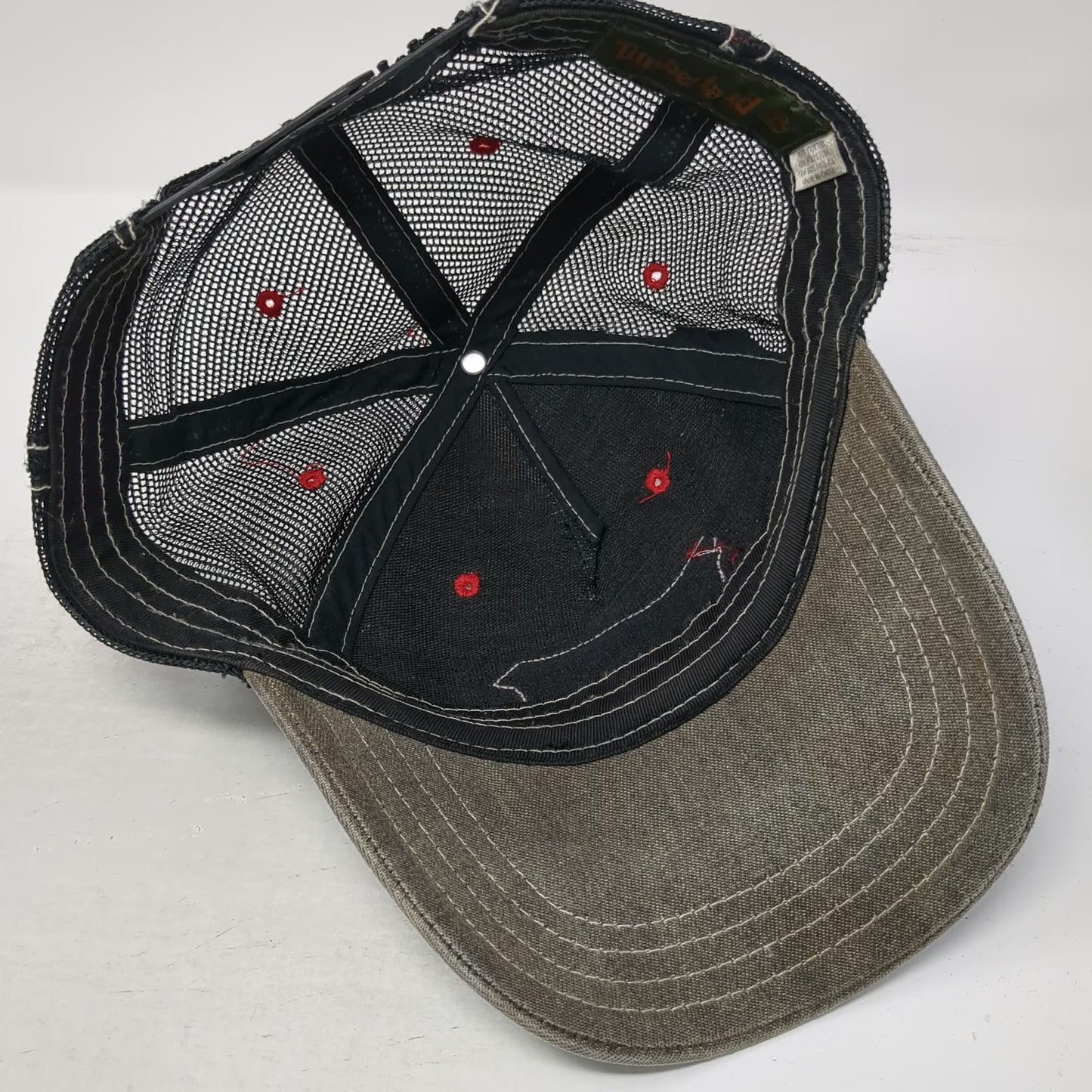 Timberland Trucker Hat Gray Black OS Snapback Mesh Patch Logo Shield Stitch