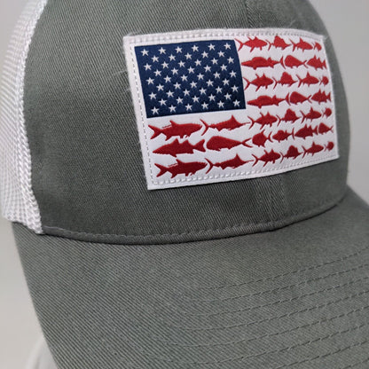 Columbia PFG Fitted Trucker Hat Gray S/M Embroidered Patriotic Mesh Back