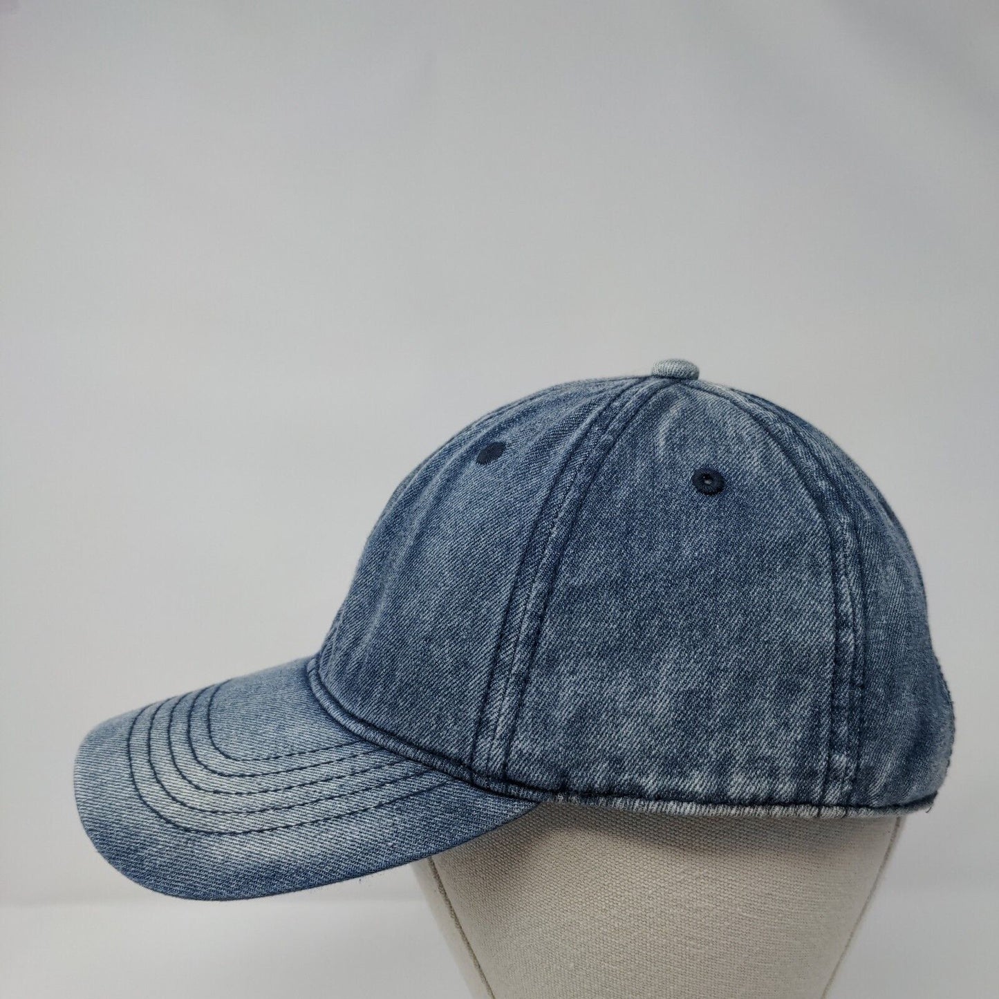Unbranded Slideback Hat Blue OSFM Adjustable Vented Holes 6 Panel Denim Blank