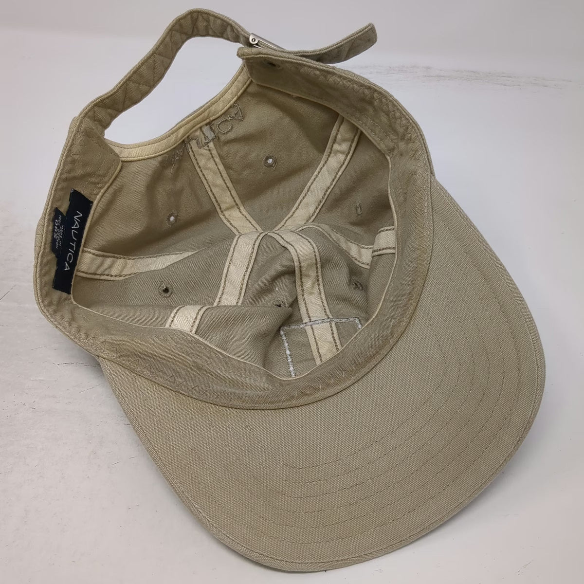 Nautica Baseball Cap Beige One Size N-83 Patch Adjustable Slideback Cotton Hat