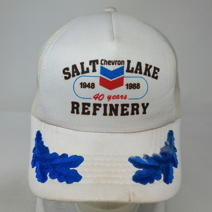 Headwear II Chevron Salt Lake Refinery 40 Years Trucker Hat White One Size Mesh