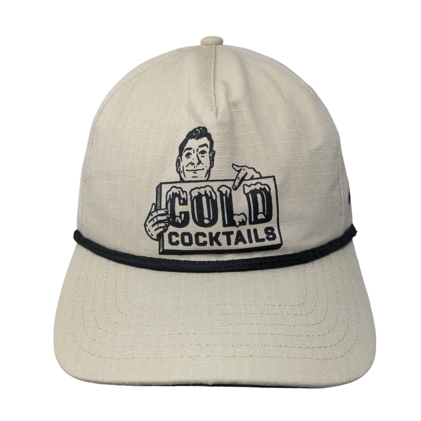 Cold Cocktails Snaoback Hat Tan One Size Adjustable Rope Vented Holes Cotton
