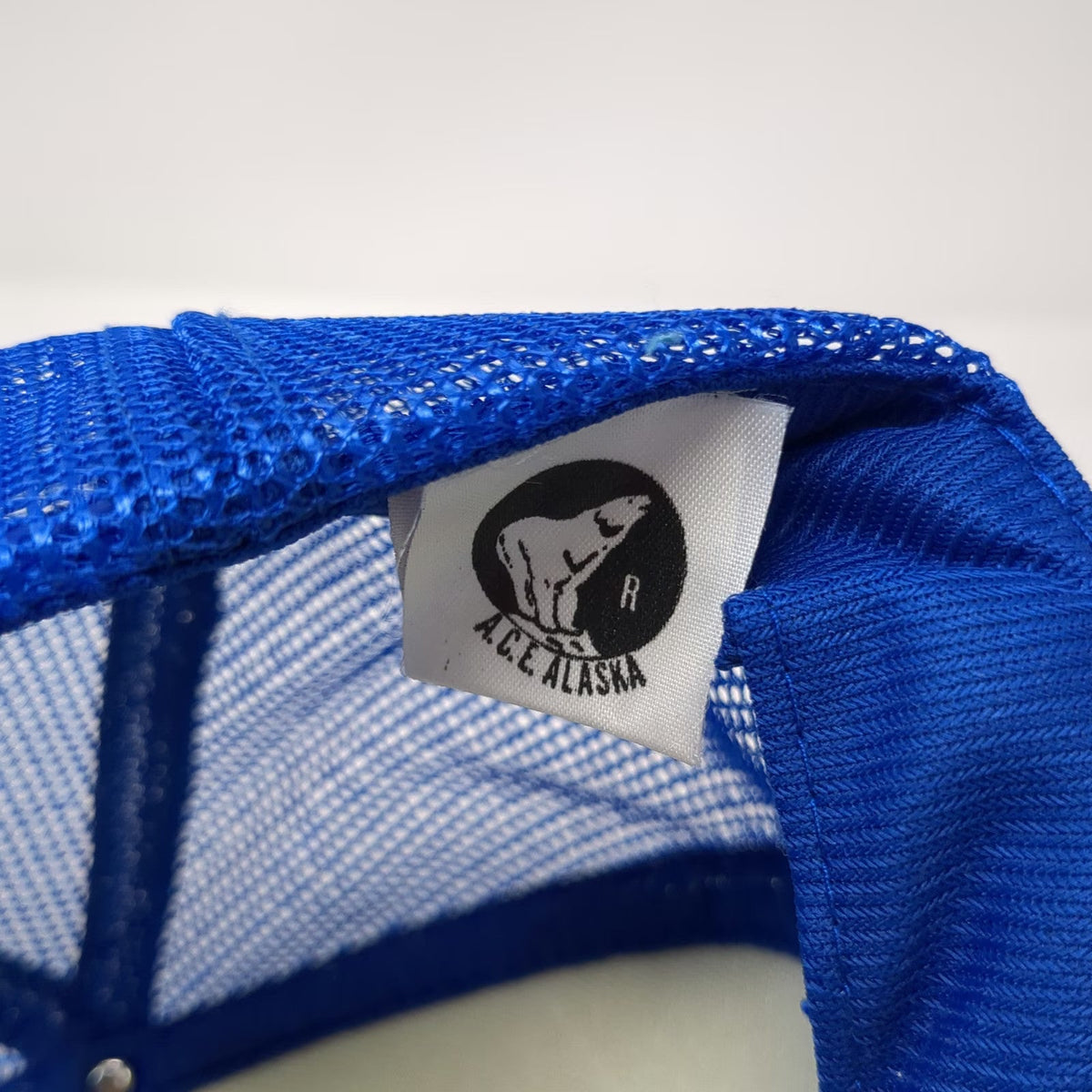 A.C.E. Alaska Trucker Hat Blue One Size Scrambled Eggs Polar Bear Patch Mesh
