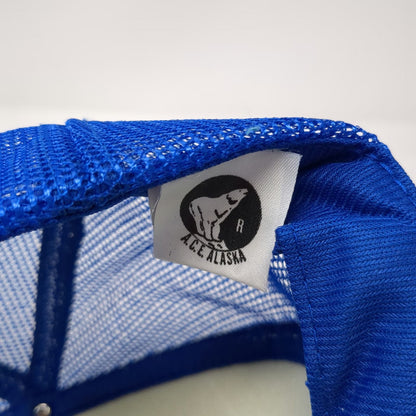 A.C.E. Alaska Trucker Hat Blue One Size Scrambled Eggs Polar Bear Patch Mesh