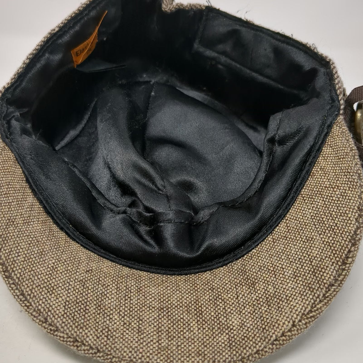 D&Y Army Cap Brown One Size Herringbone Acrylic Wool Blend Hat Side Ribbon