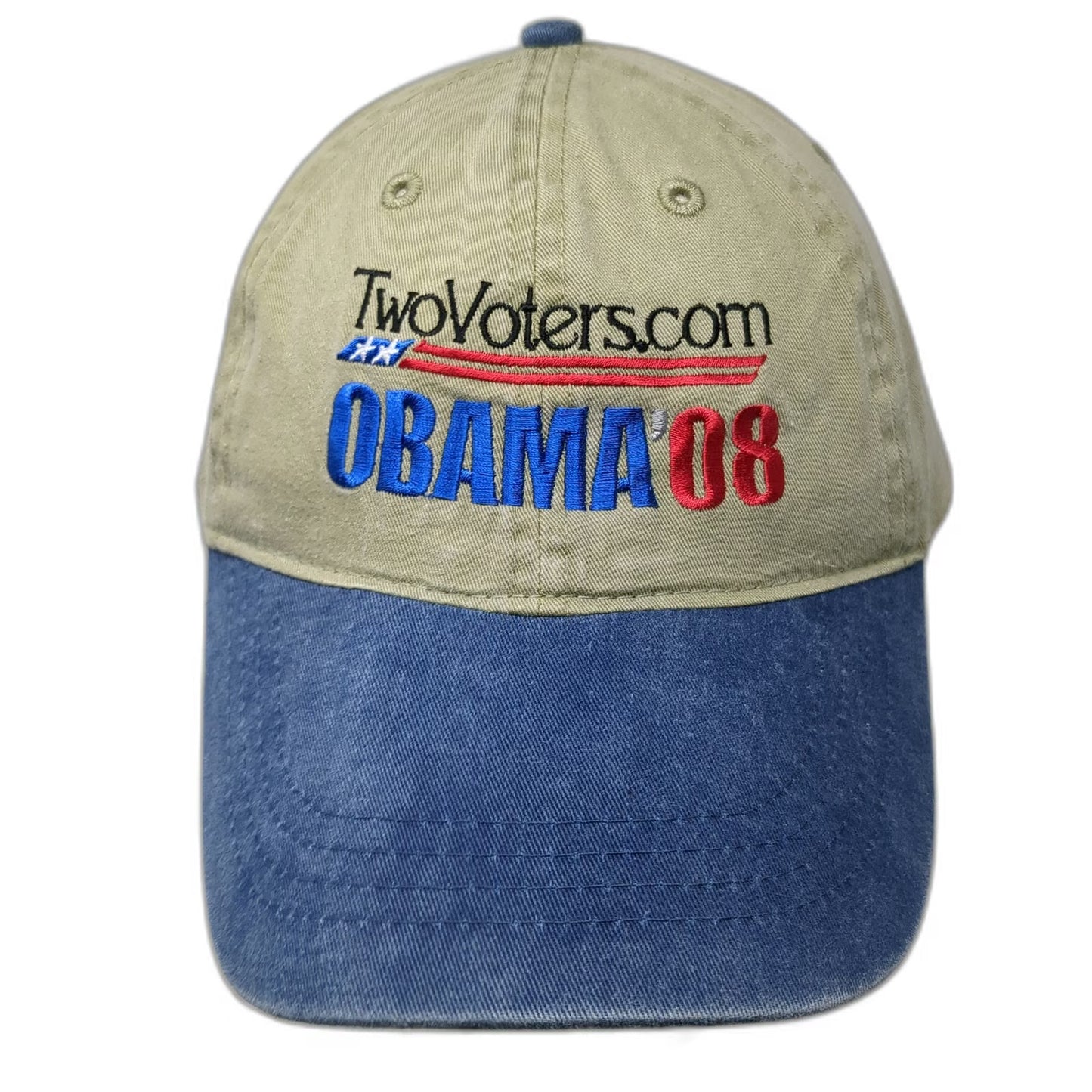 Otto Baseball Cap Beige Blue One Size Obama 08 TwoVoters.com Political Hat